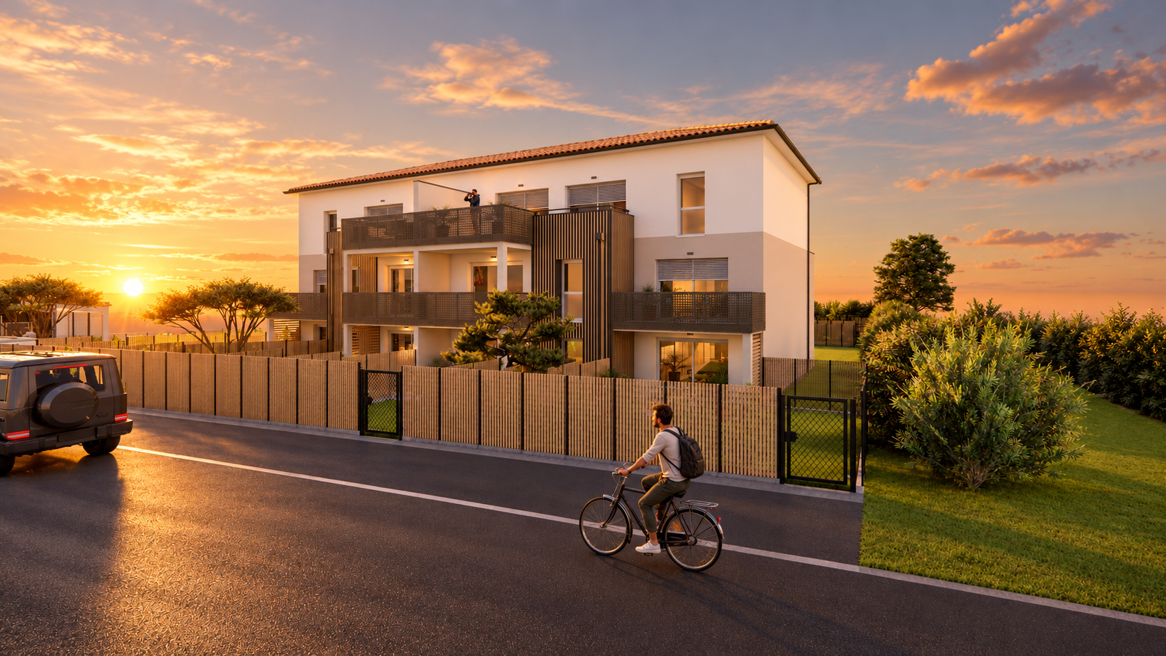 Buxéa - Vue arrière Batiment A (coucher de soleil) Buxéa investir près de Poitiers